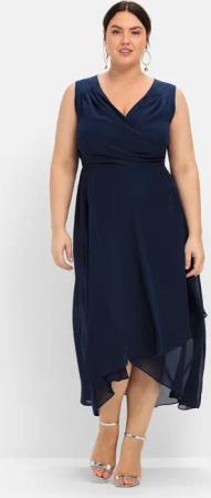 Sheego Chiffonkleid in Wickeloptik, marine, Gr.58