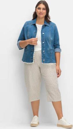Sheego Gestreifte Caprihose in Seersucker-Qualität, taupe gestreift, Gr.40