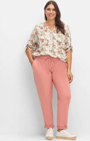 Sheego Joggpants mit Rundum-Dehnbund und Bindeband, rosenholz, Gr.40