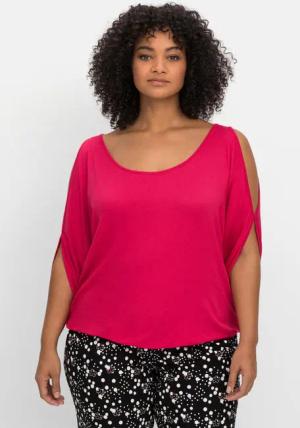 Sheego Jerseyshirt mit geschlitzten Fledermausärmeln, orchidee, Gr.60/62