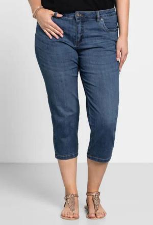 Sheego Caprijeans mit Used-Effekten, blue Denim, Gr.40