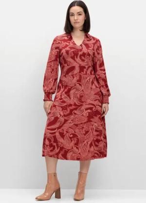 Sheego Jerseykleid mit Paisleydruck und Blusenkragen, weinrot gemustert, Gr.40