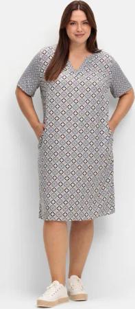 Sheego Kleid mit Grafikprint und Tunika-Ausschnitt, marine gemustert, Gr.42