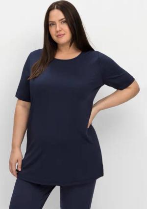 Sheego Langes Funktionsshirt mit seitlichen Schlitzen, marine, Gr.44/46