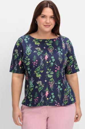 Sheego Shirt mit U-Boot-Ausschnitt und floralem Print, marine gemustert, Gr.48