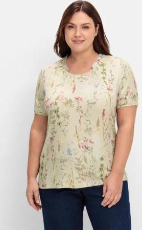 Sheego Shirt mit Faltenpartie am Stehkragen, mint gemustert, Gr.48