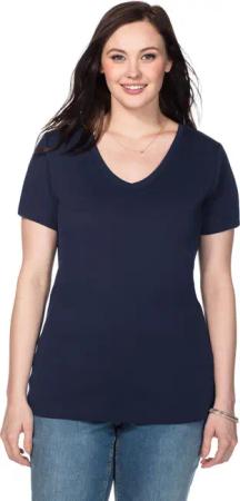 Sheego T-Shirt mit V-Ausschnitt, marine, Gr.40/42