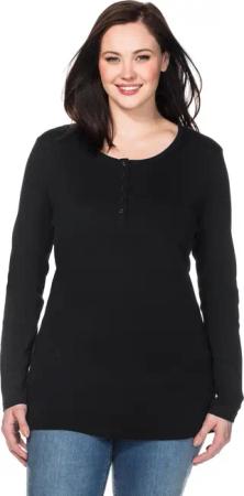Sheego Langarmshirt mit Knopfleiste, schwarz, Gr.44/46