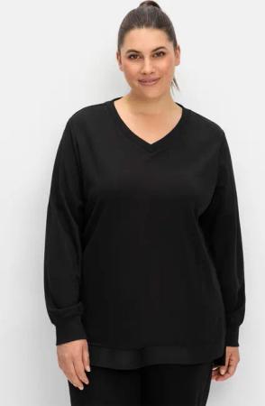 Sheego Funktions-Sweatshirt mit V-Ausschnitt, schwarz, Gr.48/50