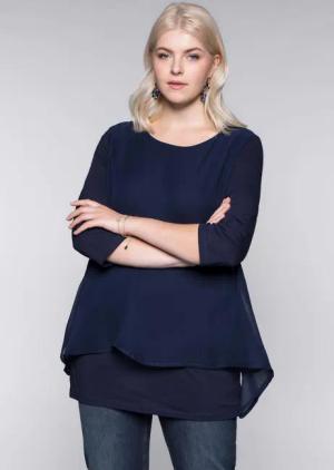 Sheego Blusenshirt in leichter A-Linie mit Zipfelsaum, marine, Gr.44/46