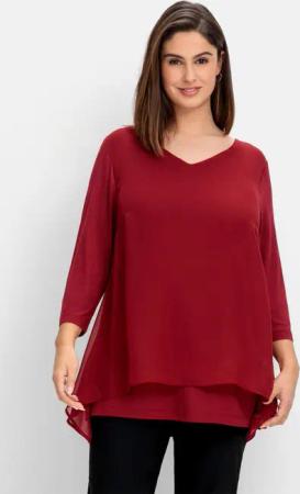 Sheego Blusenshirt mit Chiffon, doppellagig, rubinrot, Gr.44/46