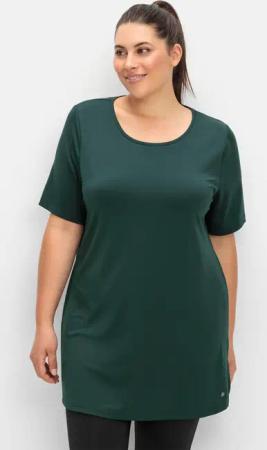 Sheego Langes Funktionsshirt mit seitlichen Schlitzen, tiefgrün, Gr.48/50