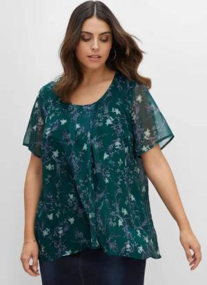 Sheego Shirt aus Chiffon mit Alloverdruck und Falten von, tiefgrün bedruckt, Gr.48/50