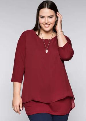 Sheego Blusenshirt in leichter A-Linie mit Zipfelsaum, rubinrot, Gr.44/46
