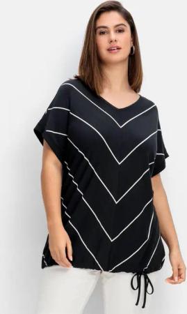 Sheego Shirt mit Streifen und Bindeband am Saum, schwarz-weiß, Gr.56/58