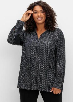 Sheego Bluse mit Print und elastischen Einsätzen, schwarz gemustert, Gr.48