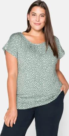 Sheego Kurzarmshirt mit Alloverdruck und seitlichen Falten, eukalyptus, Gr.44/46