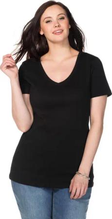 Sheego T-Shirt mit V-Ausschnitt, schwarz, Gr.40/42