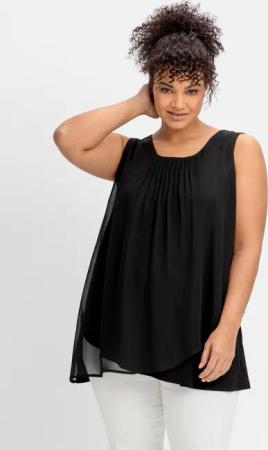 Sheego Doppellagiges Top aus Chiffon und Jersey, schwarz, Gr.50
