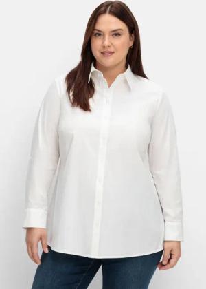 Sheego Hemdbluse mit Krempelärmeln, in leichter A-Linie, weiß, Gr.54