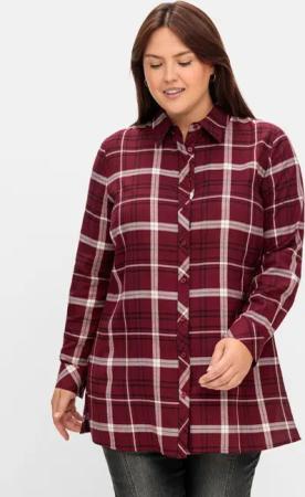 Sheego Karierte Longbluse mit Kragen und Manschettenärmel, weinrot kariert, Gr.50