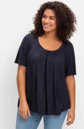 Sheego Shirt in A-Linie mit dekorativer Blende, aus Viskose-Jersey, tiefblau, Gr.40/42