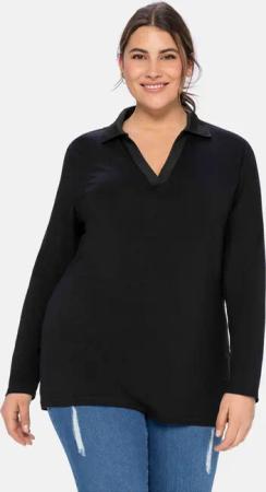 Sheego Poloshirt mit langem Arm, aus Viskosejersey, schwarz, Gr.48/50