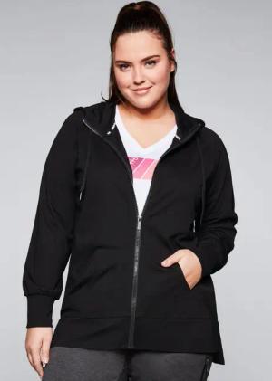 Sheego Trainingsjacke mit Kapuze, aus Sweat, schwarz, Gr.48/50