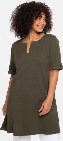 Sheego Longshirt mit geschlitztem Ausschnitt, dunkeloliv, Gr.48/50