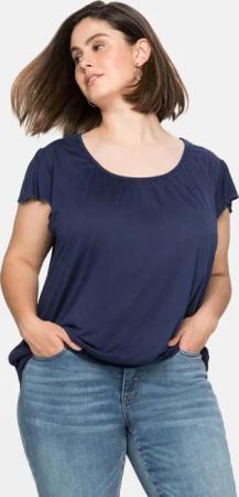 Sheego T-Shirt mit Flügelärmeln und breitem Bund, marine, Gr.48/50