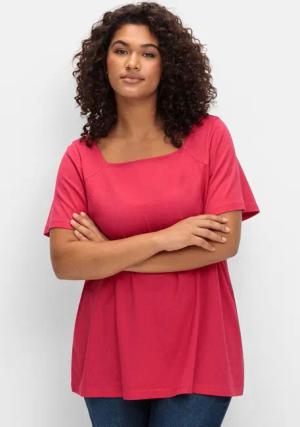 Sheego Shirt mit Flügelärmeln und Karree-Ausschnitt, magenta, Gr.56/58