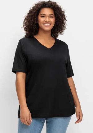 Sheego T-Shirt mit doppellagigem Vorderteil, schwarz, Gr.48/50
