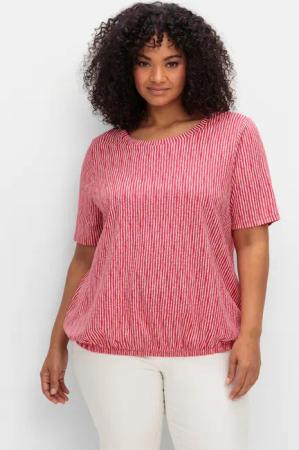 Sheego Shirt mit Minimal-Alloverdruck und Gummizugbund, magenta gemustert, Gr.44/46
