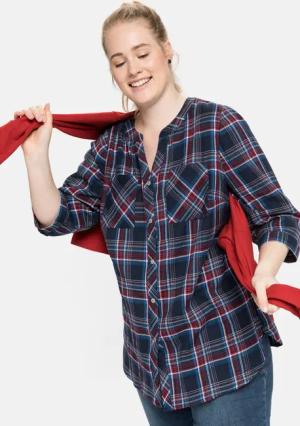 Sheego Bluse mit Karomuster und 3/4-Arm, nachtblau, Gr.42