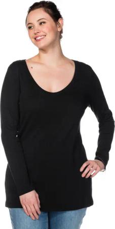 Sheego Langarmshirt mit Rundhalsausschnitt, in Rippqualität, schwarz, Gr.44/46