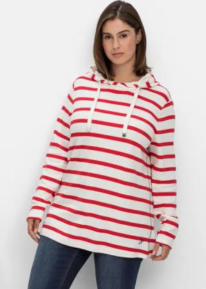 Sheego Gestreiftes Langarmshirt mit Kapuze, offwhite gestreift, Gr.48/50