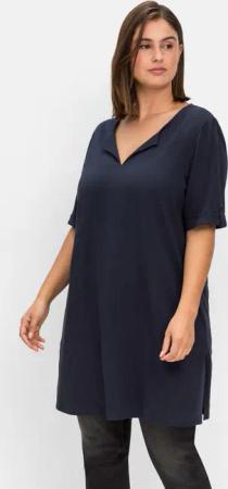 Sheego Longshirt mit geschlitztem Ausschnitt, nachtblau, Gr.44/46