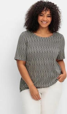Sheego Shirt mit Minimal-Alloverdruck und Gummizugbund, schwarz gemustert, Gr.52/54