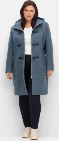 Sheego Dufflecoat mit Wollanteil und Kapuze, taubenblau, Gr.56