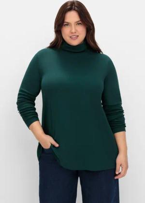 Sheego Langarmshirt mit Rollkragen, in A-Linie, tiefgrün, Gr.48/50
