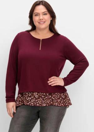 Sheego Longshirt aus Feinstrick, mit Chiffonfutter, weinrot, Gr.44/46