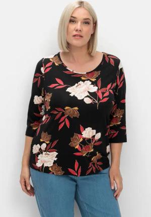 Sheego 3/4-Arm-Shirt mit Blumenprint, aus Viskosejersey, rot gemustert, Gr.52