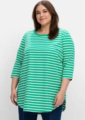 Sheego Longshirt in Oversized-Form mit Streifen, blattgrün-weiß, Gr.44/46