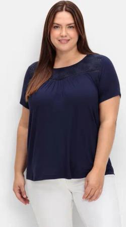 Sheego Shirt mit Spitzeneinsatz, aus Viskosejersey, marine, Gr.48
