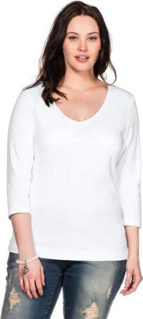 Sheego Shirt mit 3/4-Arm und V-Ausschnitt, in Rippqualität, weiß, Gr.44/46