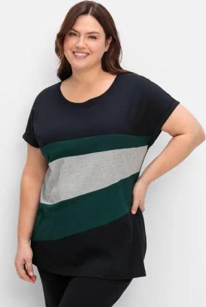 Sheego Oversize-Shirt in Colourblocking-Optik, tiefgrün, Gr.52/54
