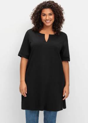 Sheego Longshirt mit geschlitztem Ausschnitt, schwarz, Gr.56/58