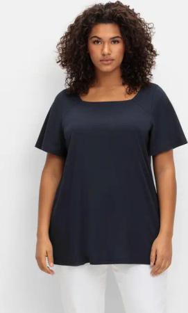 Sheego Shirt mit Flügelärmeln und Karree-Ausschnitt, tiefblau, Gr.52/54