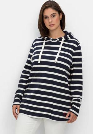 Sheego Gestreiftes Langarmshirt mit Kapuze, nachtblau gestreift, Gr.44/46
