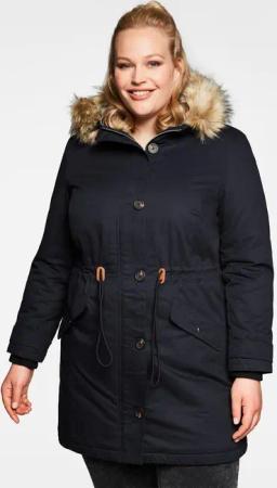 Sheego Parka mit Kapuze und Teddyfutter, schwarz, Gr.42